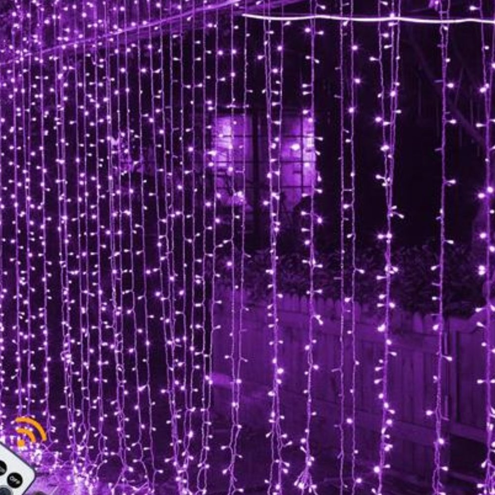 LED Curtain String Lights, 9.8 x 9.8 ft, 8 Modes Plug in Halloween Fairy Light